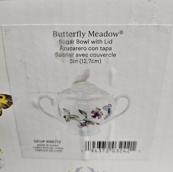 LENOX Butterfly Meadow white sugar bowl with Rose On Top - Picture 6 of 7